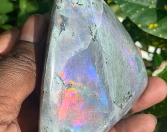 Labradorita morada de forma libre, Piedra de meditación de espectrolita, Cristales curativos, 589 g, Piedra de chakra, Rocas y muestras minerales