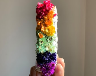 Rainbow Chakra Sage Air Cleansing Bundle | Flower Smudge Smoke Sticks | Herbal Floral Smudging Tool | Energy Clearing Ritual