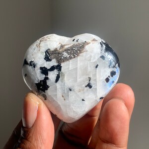 Rainbow Moonstone Heart Palm Stone  | Healing Crystals Energy | Chakra Stones | Rocks and Minerals | Mineral Specimen