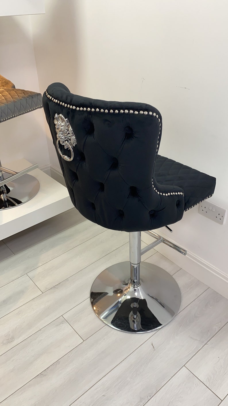 Luxury Black Velvet Lion Knocker Bar Stool Kitchen Stool Etsy UK