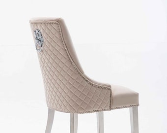 Lion Head Knocker "KENSINGTON" BLACK GREY Velvet Button Dining Chair Lion Head Knocker "KENSINGTON" BLACK GREY Velvet Button Dining Chair