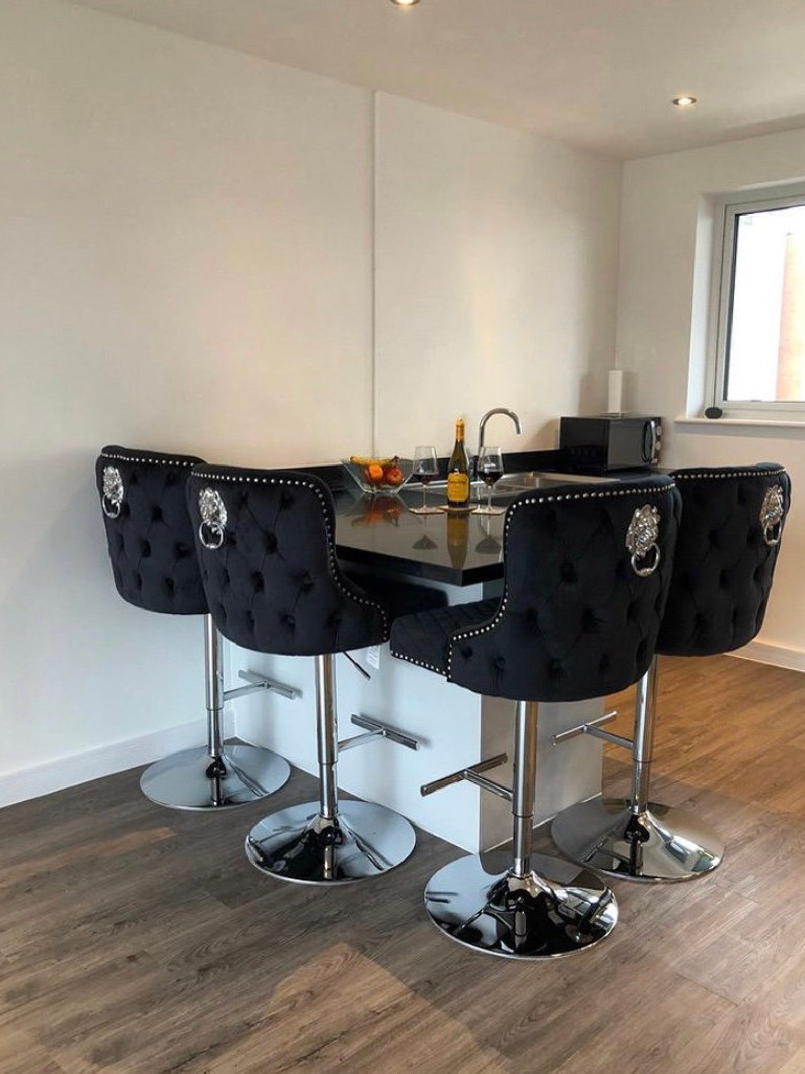 Luxury Black Velvet Lion Knocker Bar Stool Kitchen Stool Etsy