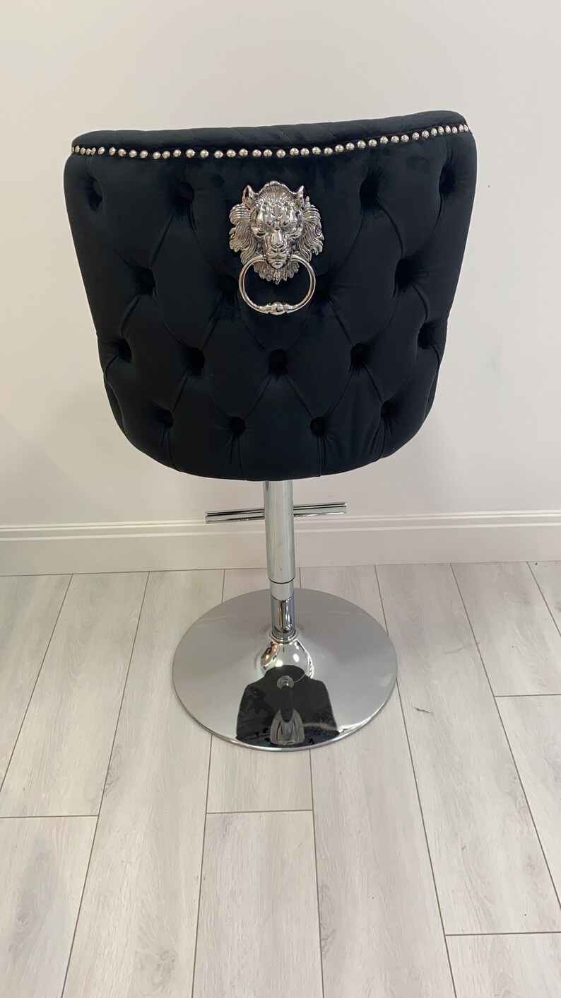 Luxury Black Velvet Lion Knocker Bar Stool Kitchen Stool Etsy UK