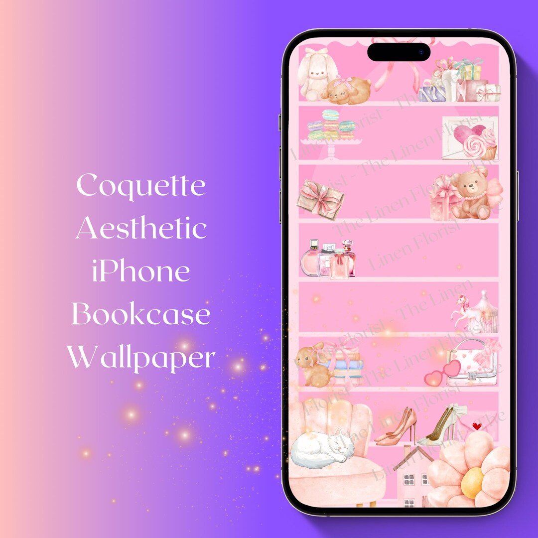 Coquette Aesthetic Bookcase Wallpaper for iPhone Ios 18 - Digital ...
