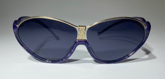 Vintage Christian Lacroix Sunglasses from 1990s, Purple and Gold plastic frame metal details, designer shades, CL logo on side, rare shades
