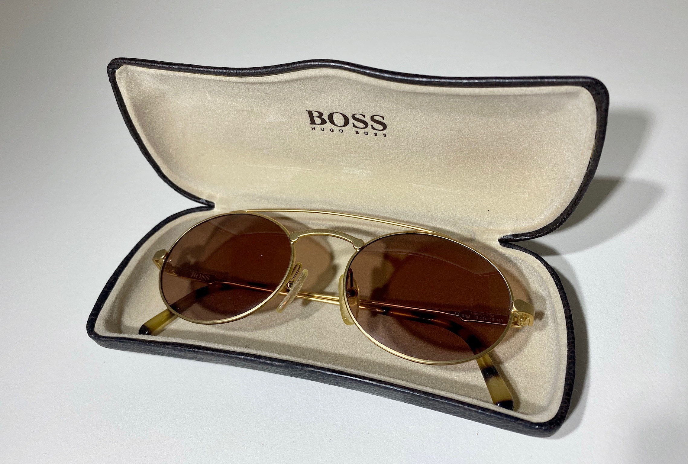 Vintage Hugo Boss Sunglasses, Gold Wire Frame Rim, Designer 