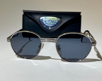 Vintage Police by Eastern States designer sunglasses, black circle lens, silver metal frame, name brand logo on side, FREE travel case