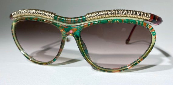 Vintage Christian Lacroix Sunglasses, green red f… - image 2