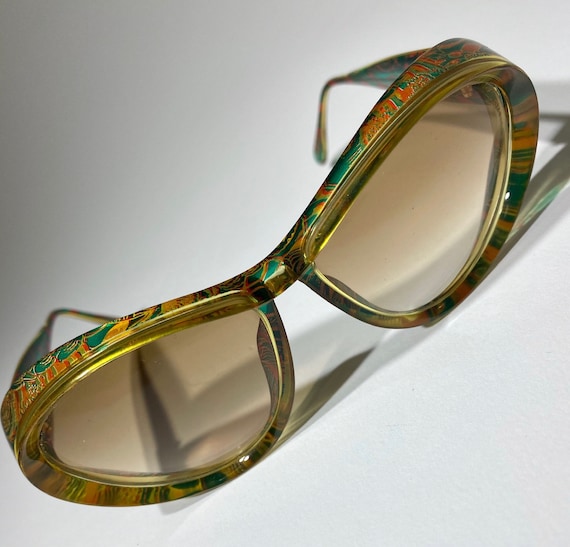 Vintage Christian Lacroix Sunglasses Red Yellow Green Gold Flower Design Frame Designer Logo Emblem on Side Rare Shades UV Etsy