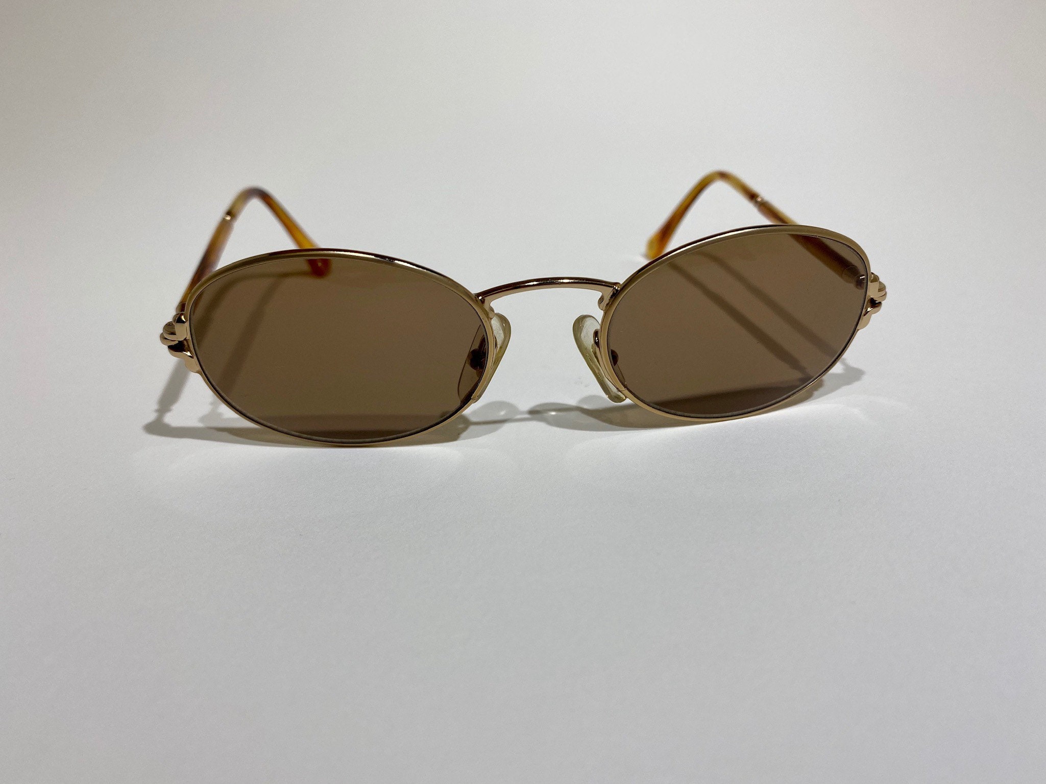 Vintage Burberry Sunglasses, Shiny Gold Metal Frame, Brown 