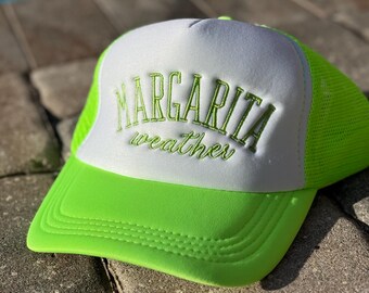 Margarita Weather Embroidered Neon Green Trucker Hat