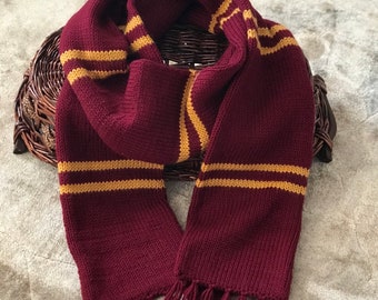 Wizard Maroon and Gold handmade scarves. Cosplay Adult/children. Holiday gift. Winter wear. Birthday present.