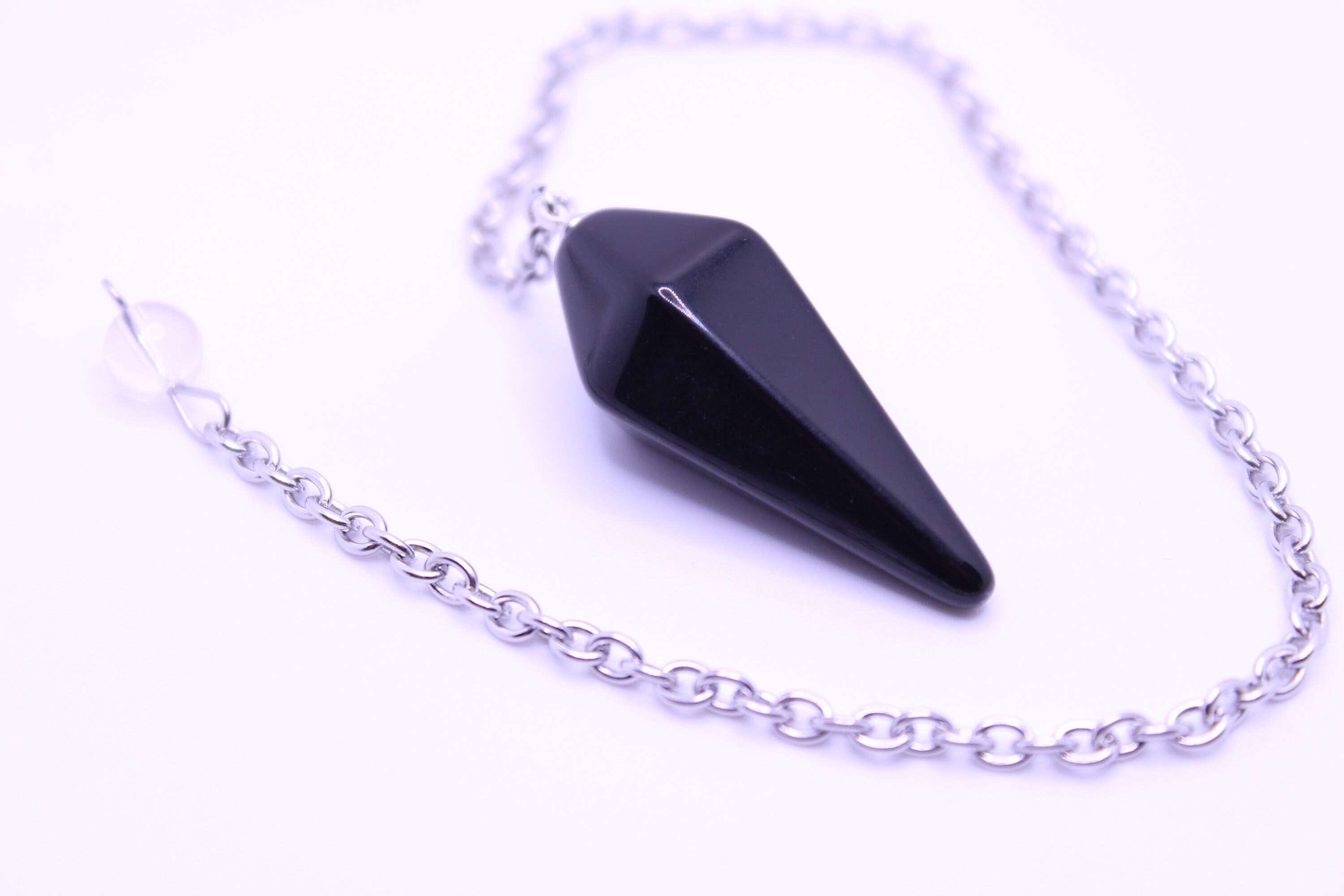 Pendule Obsidienne avec Une Perle de Quartz
