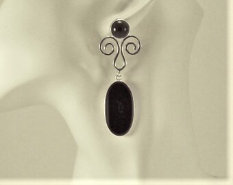 boucle d’oreille noire double pierre d’onyx