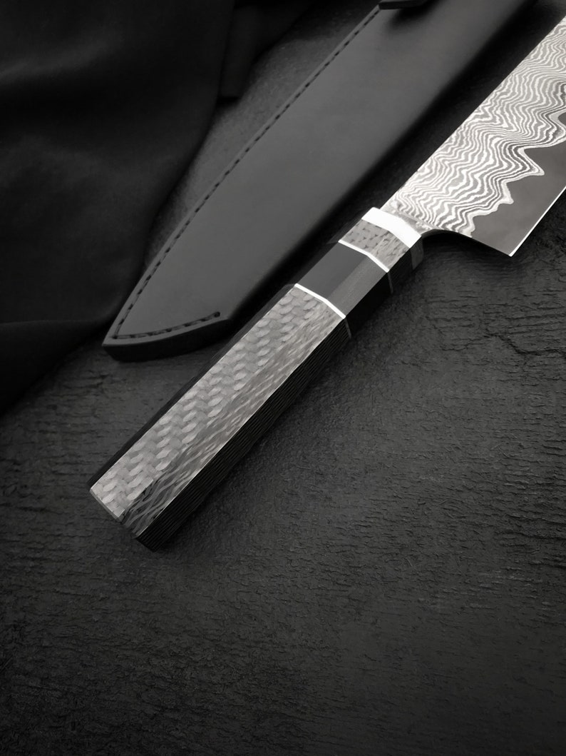 Custom Handmade/ Chef Knife/handle carbon Fiber/ Laminated Etsy