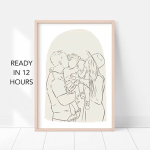 Custom Line Drawing Family, Custom Portrait, Wedding Portrait, Sketches From Photo, Personalized Gifts , Anniversary Gift, Engagement Gift image 2