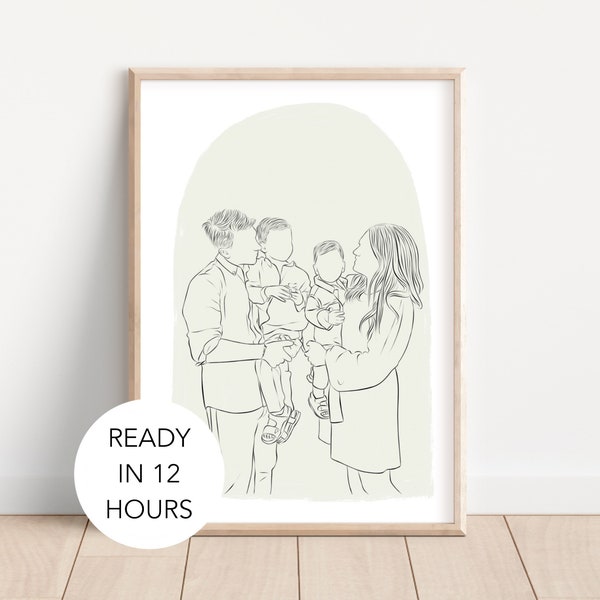 Custom Line Drawing Family, Custom Portrait, Wedding Portrait, Sketches From Photo, Personalized Gifts , Anniversary Gift, Engagement Gift