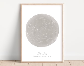 Custom Star Map, Custom Birth Print, Constellation Map, Star Map by Date, Night Sky Print, Personalized Star Map, Newborn Baby Star Map