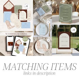 May include: A collection of wedding stationery including invitations, RSVP cards, menus, and signage featuring cowboy boot illustrations, horseshoe motifs, and arched designs in shades of blue, green, brown, and cream, displayed on paper and digital screens.