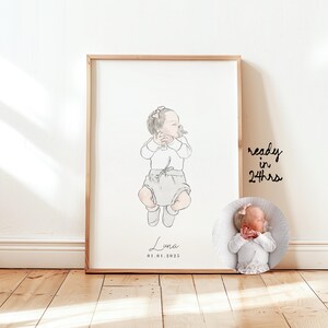 Retrato de bebé personalizado, retrato personalizado a partir de una foto, retrato de bebé, retratos familiares, regalo para recién nacido, ilustración en acuarela, retrato de guardería