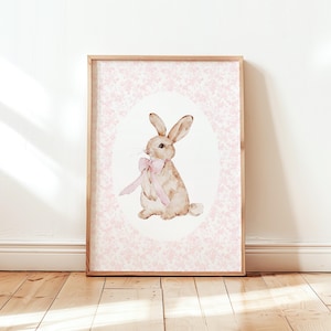 Impression de lapin rose Coquette Impression esthétique Chambre d'enfant rose Art mural girly Lapin rose Poster Téléchargement numérique Téléchargement instantané Impression de chambre de bébé