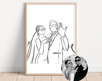 Custom Line Drawing Family, Custom Portrait, Wedding Portrait, Sketches From Photo, Personalized Gifts , Anniversary Gift, Engagement Gift