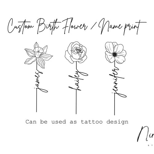 Custom Birth Flower Tattoo Design Birth Flower Family Etsy Australia