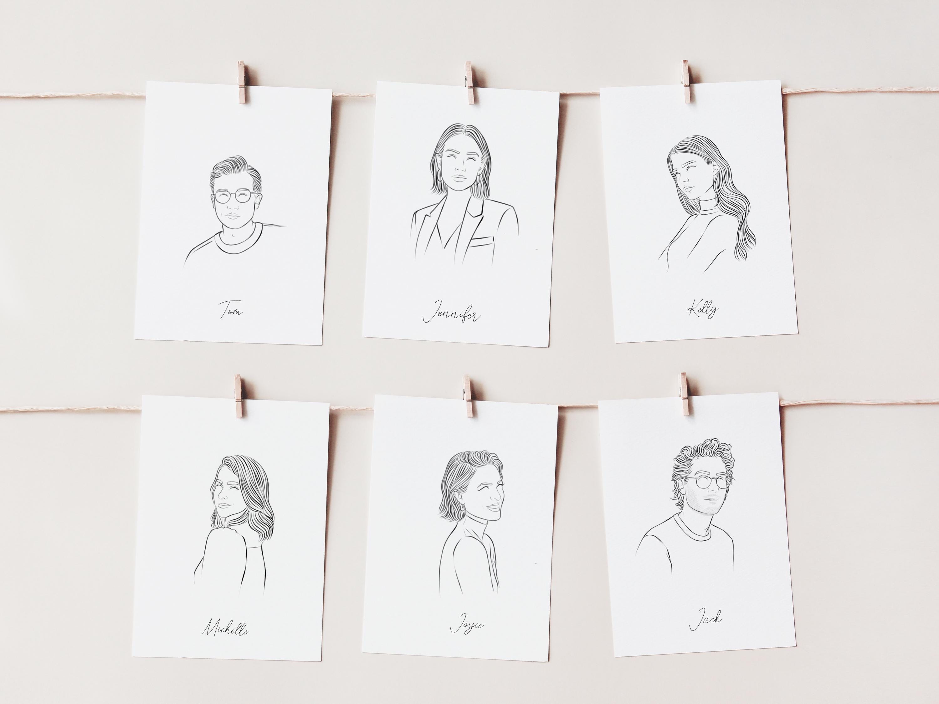 Custom Wedding Guest Place Card Personalized Portrait Place cards Custom Table Place Names Illustrated Wedding Guest Place Cards Portrait