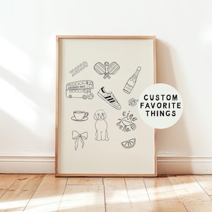 Personalised Favourite Things Print Favorite Things Gift Favorite Things list My Favorite things List Custom Illustration Line Art Gift BFF