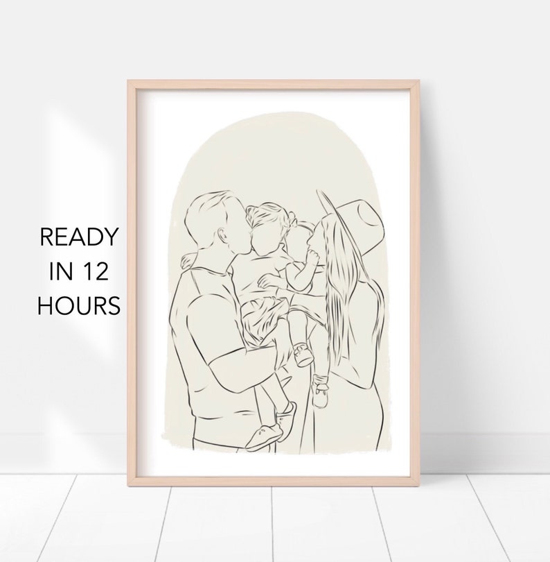 Custom Line Drawing Family, Custom Portrait, Wedding Portrait, Sketches From Photo, Personalized Gifts , Anniversary Gift, Engagement Gift image 2