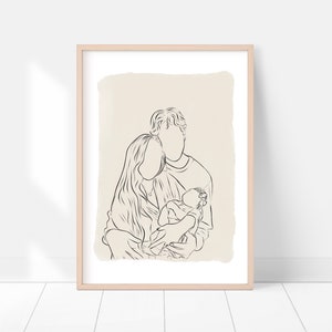 Family Portrait Custom Line Drawing Couple Line Art Drawing Custom Line Drawing From Photo Custom Family Gift Anniversary Gift image 1