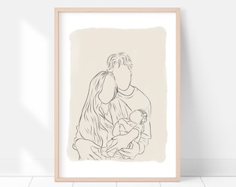 Portrait de famille | Couple de dessin au trait personnalisé | Dessin au trait | Dessin au trait personnalisé à partir de la photo | Cadeau de famille personnalisé | Cadeau d'anniversaire