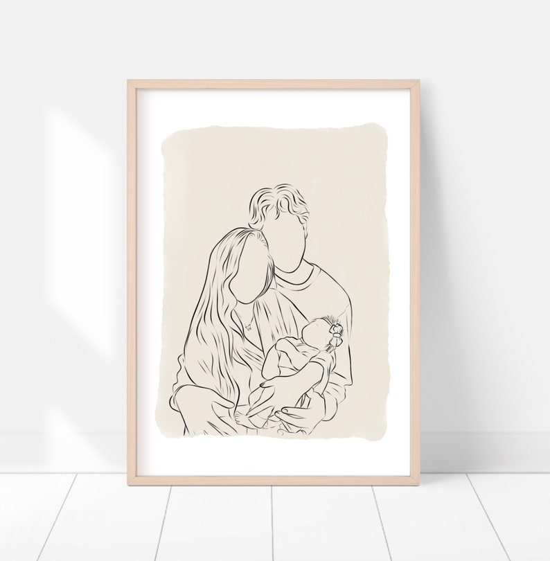 Family Portrait Custom Line Drawing Couple Line Art Drawing Custom Line Drawing From Photo Custom Family Gift Anniversary Gift image 1