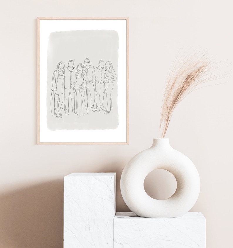 Family Portrait Custom Line Drawing Couple Line Art Drawing Custom Line Drawing From Photo Custom Family Gift Anniversary Gift image 3