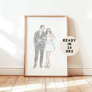 Eén lijntekening aquarel, aangepast portret van een stel, aangepast familiecadeau Gepersonaliseerde huwelijksverjaardag, aangepaste lijn uit fotokunst