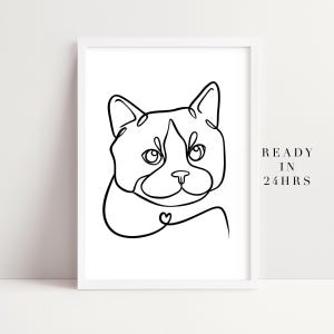 Custom One Line Cat, Pet Portrait, Cat Line Art, Continuous Line Drawing, Cat Portrait, Cat Tattoo, Pet loss gift , Cat Memorial