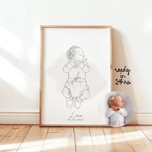 Retrato de bebé personalizado Retrato personalizado a partir de una foto Retrato de bebé Retratos familiares Regalo para recién nacidos Ilustración de línea Retrato de guardería Regalo para recién nacidos