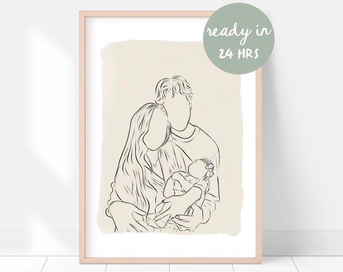 Custom Line Drawing Family, Custom Portrait, Wedding Portrait, Sketches ...