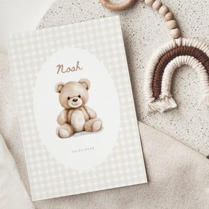 Birth Announcement, Boho Bear Baby Announcement Card, Newborn, Welcome Card, Minimalist, Editable Template, Instant Download, Canva Template