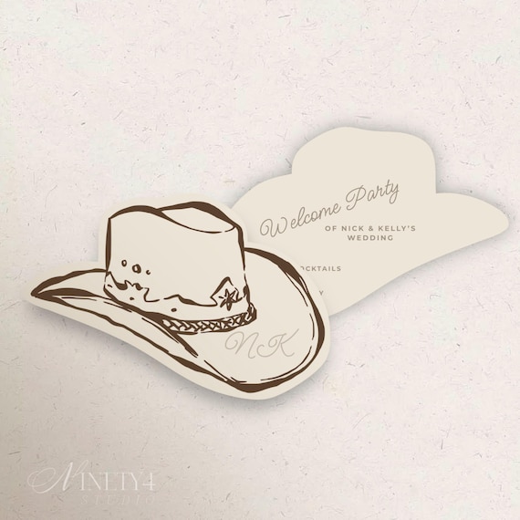 Western Welcome Party Card, Die Cut Cowboy Hat Card Template, Editable Canva Wedding Enclosure, Rustic Ranch Wedding Invite