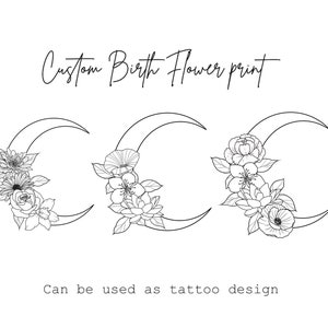 Custom Family Birth Flower Bouquet , Birth Month Flower , Flower Tattoo Design ,  Birth Flowers Line Art Print , Birth Logo Design Custom