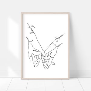 Custom Line Art Print, Holding Hands Line Art Personalized, Couple Line Drawing, Anniversary Gift , Christmas Gift, Newlyweds Gift