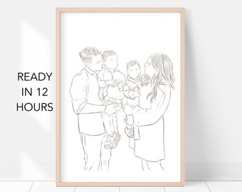 Custom Line Drawing Family, Custom Portrait, Wedding Portrait, Sketches From Photo, Personalized Gifts , Anniversary Gift, Engagement Gift