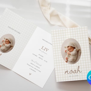 Photo Birth Announcement, Photo Baby Announcement Card, Newborn, Welcome Card, Editable Template, Instant Download, Canva Template