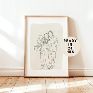 Family Portrait Custom Line Drawing Couple Line Art Drawing Custom Line Drawing From Photo Custom Family Gift Anniversary Gift Portrait