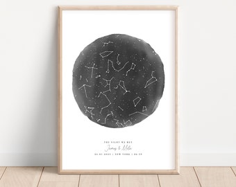 Custom Star Map, One Year Anniversary, Constellation Map, Star Map by Date, Night Sky Print, Personalized Star Map, First Date Gift