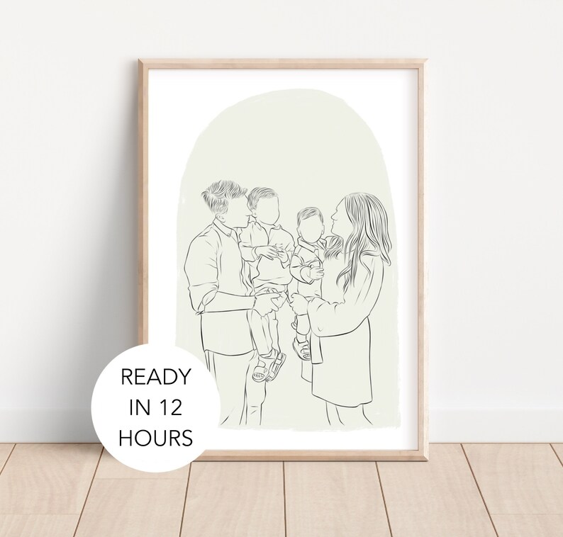 Custom Line Drawing Family, Custom Portrait, Wedding Portrait, Sketches From Photo, Personalized Gifts , Anniversary Gift, Engagement Gift image 1