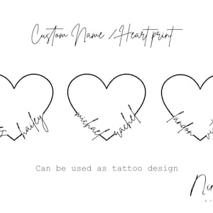 Custom Name Heart Tattoo Design , Couple Custom Print , Heart Tattoo Design ,  Name Line Art Print , Name Logo Design Custom