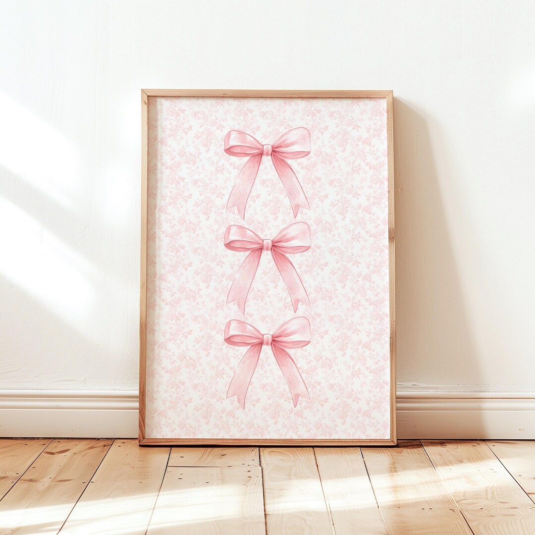 Pink Bow Coquette Print: French Pastel Nursery Wall Art (digital ...