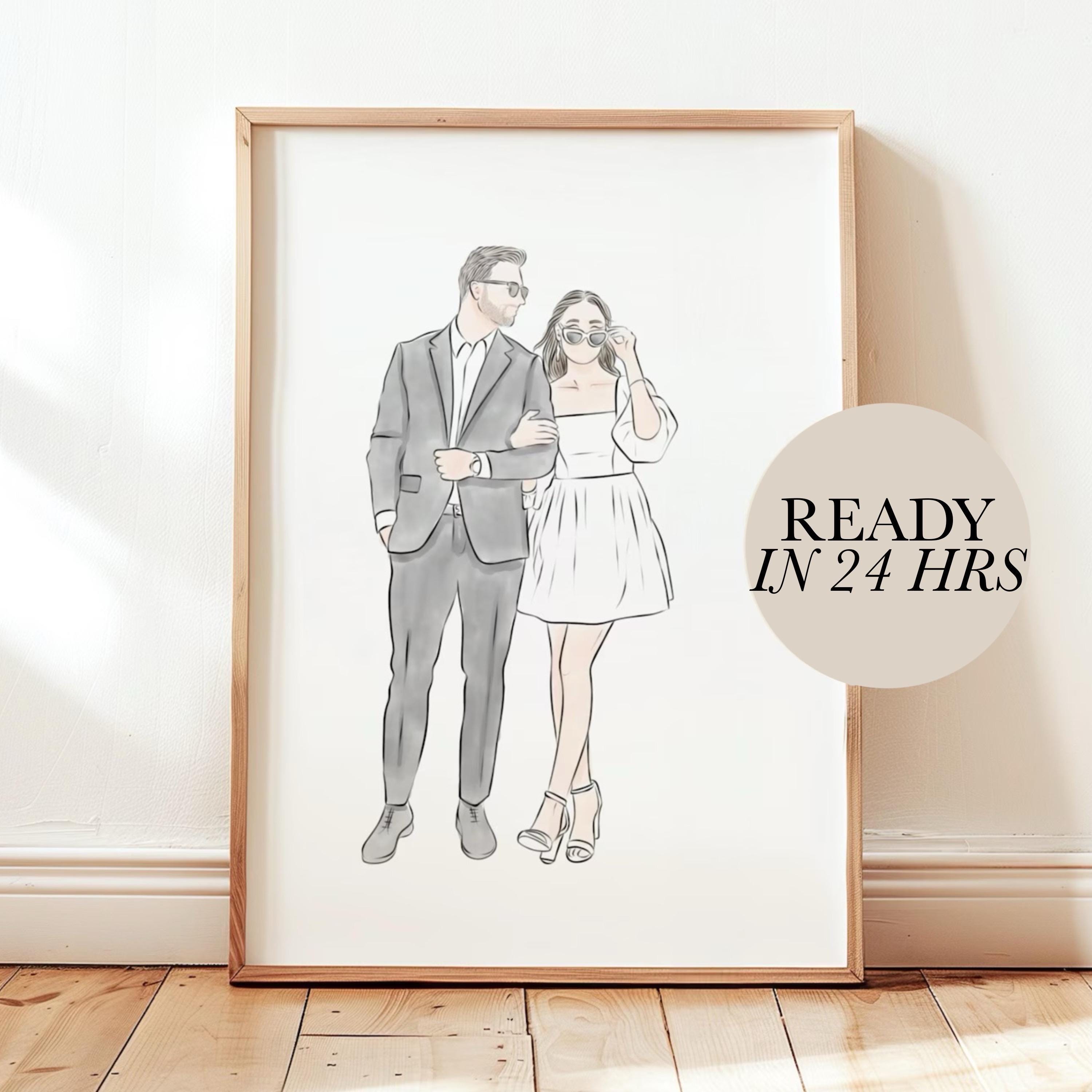 One Line Drawing Watercolor Custom Couple Portrait Custom Family Gift Personalized Wedding Anniversary Gift Custom Line From Photo Art